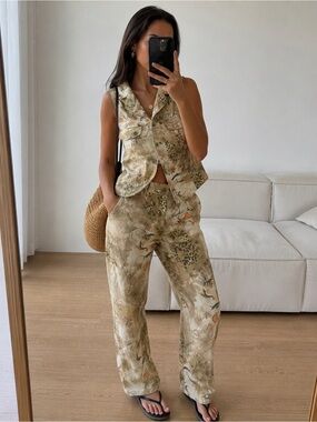 Vintage Y2K Conrad C. Safari Print Matching Set Vest & Straight Leg Pants
